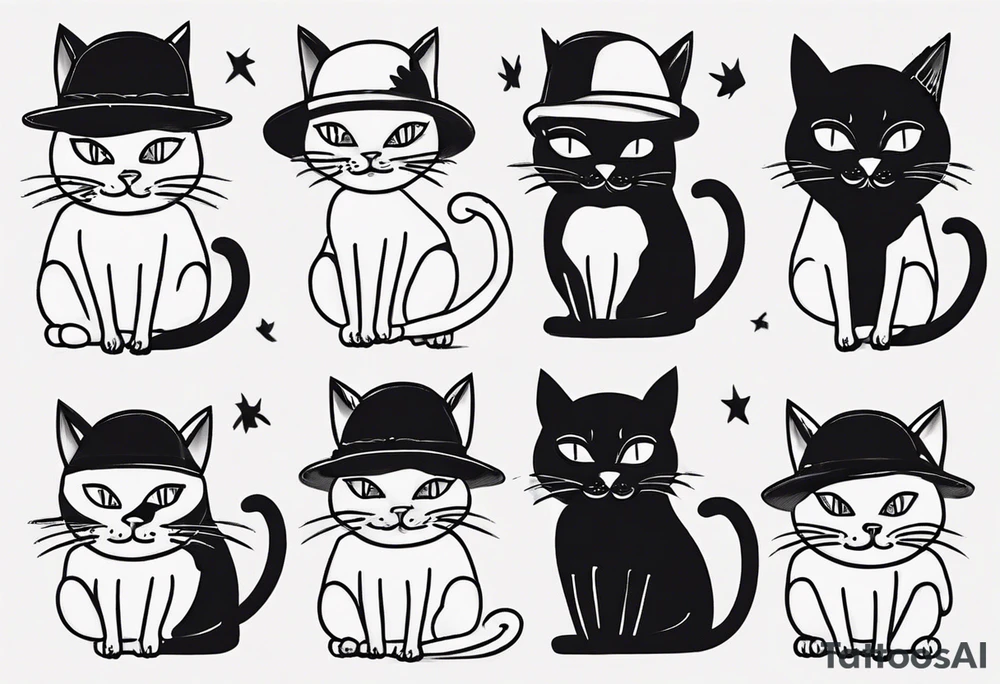 black cat with a funny hat and a sweat tattoo idea