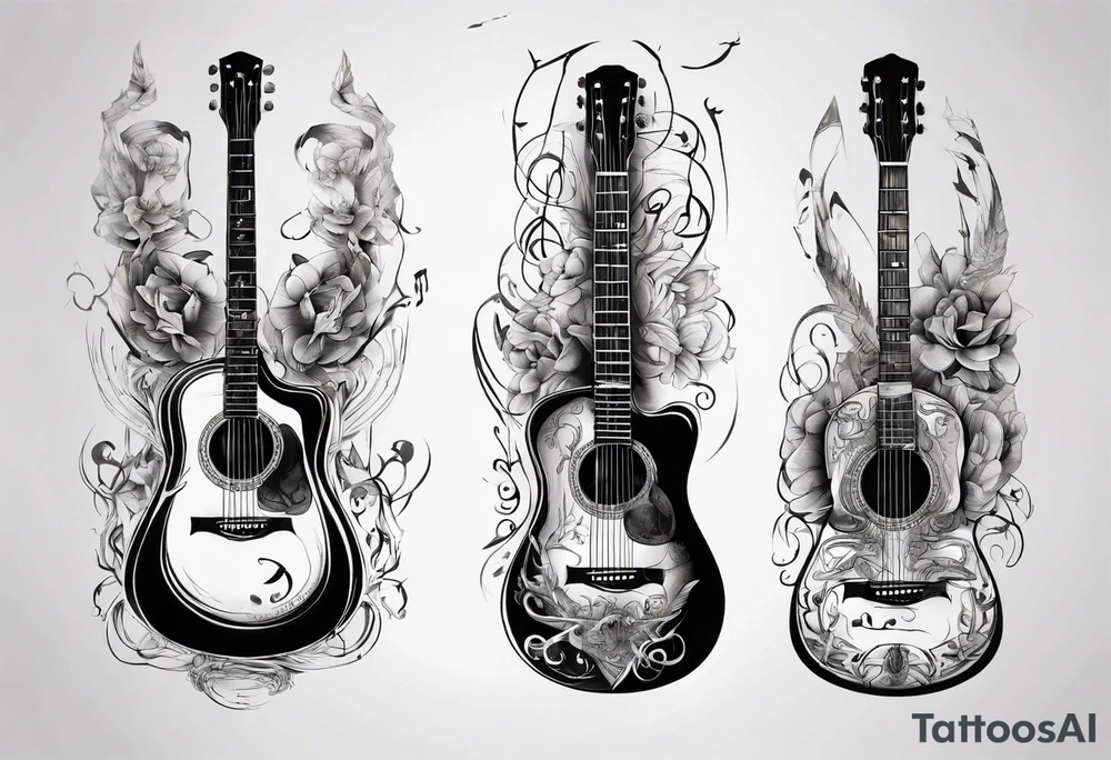 Acoustic Guitar neck with strings made of signatures tattoo idea