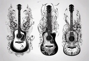 Acoustic Guitar neck with strings made of signatures tattoo idea