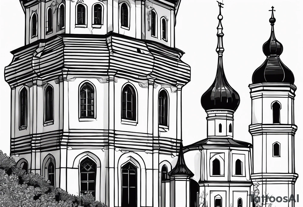 picture of Varaždin tower
with the names vesna and ivo under it tattoo idea
