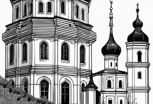 picture of Varaždin tower
with the names vesna and ivo under it tattoo idea