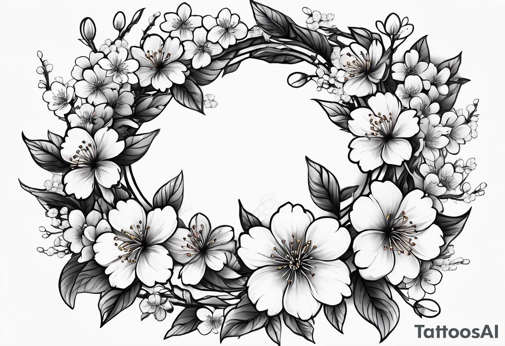 Wreath of cherry blossoms tattoo idea