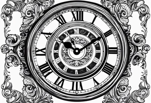 Pocket clock with the time 5:25 on. Underneath a scroll with 04/09/2014 tattoo idea