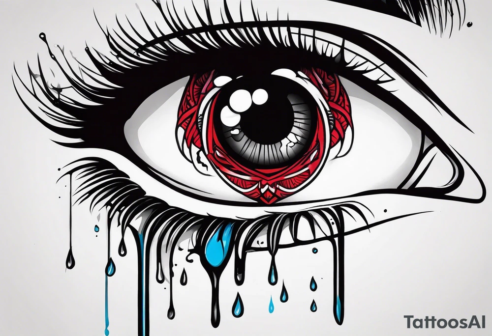 Bleeding tears flow from eye tattoo design nope eyebrow tattoo idea