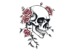 gothic skull intertwined with climbing roses and thorny vines tattoo idea