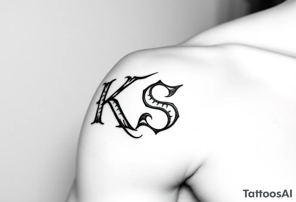 Tatuaje de lettering gótico que forme las letras las letras "KS" tattoo idea