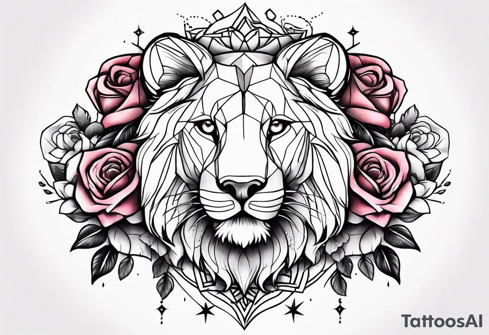 Um leão com rosas tattoo idea
