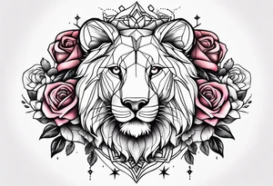Um leão com rosas tattoo idea