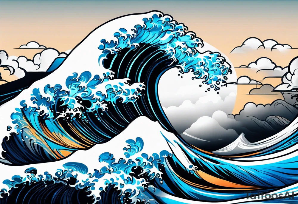 waves black with blue accent struggle perseverance tattoo idea
