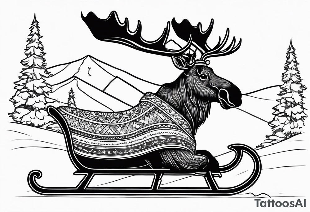 cute moose on a sleigh dashing through the snow tattoo idea