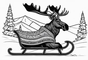 cute moose on a sleigh dashing through the snow tattoo idea