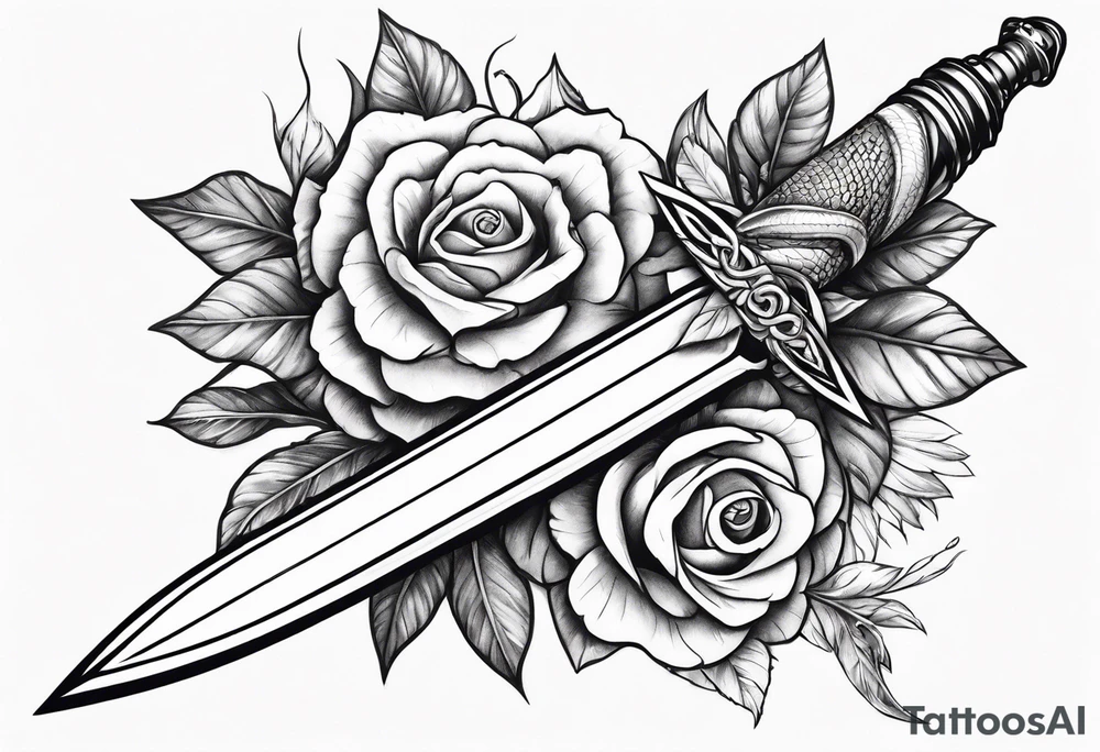 Dagger with snake and floral wrapped around tattoo idea