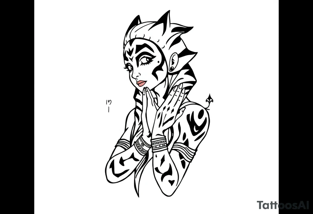 Ahsoka praying Chicano style tattoo idea
