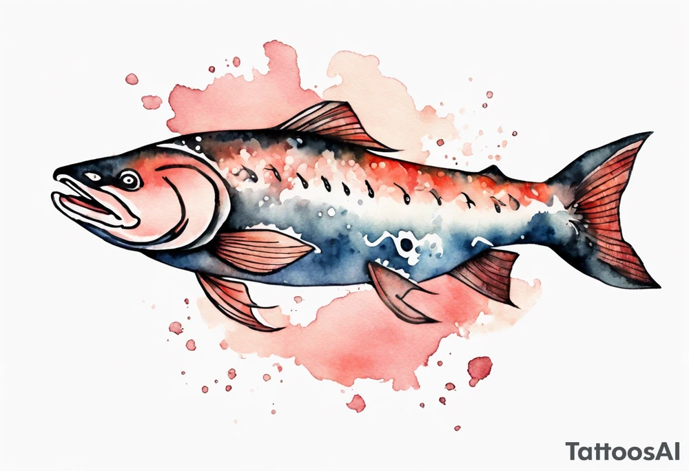 watercolor of a solitary salmon tattoo idea