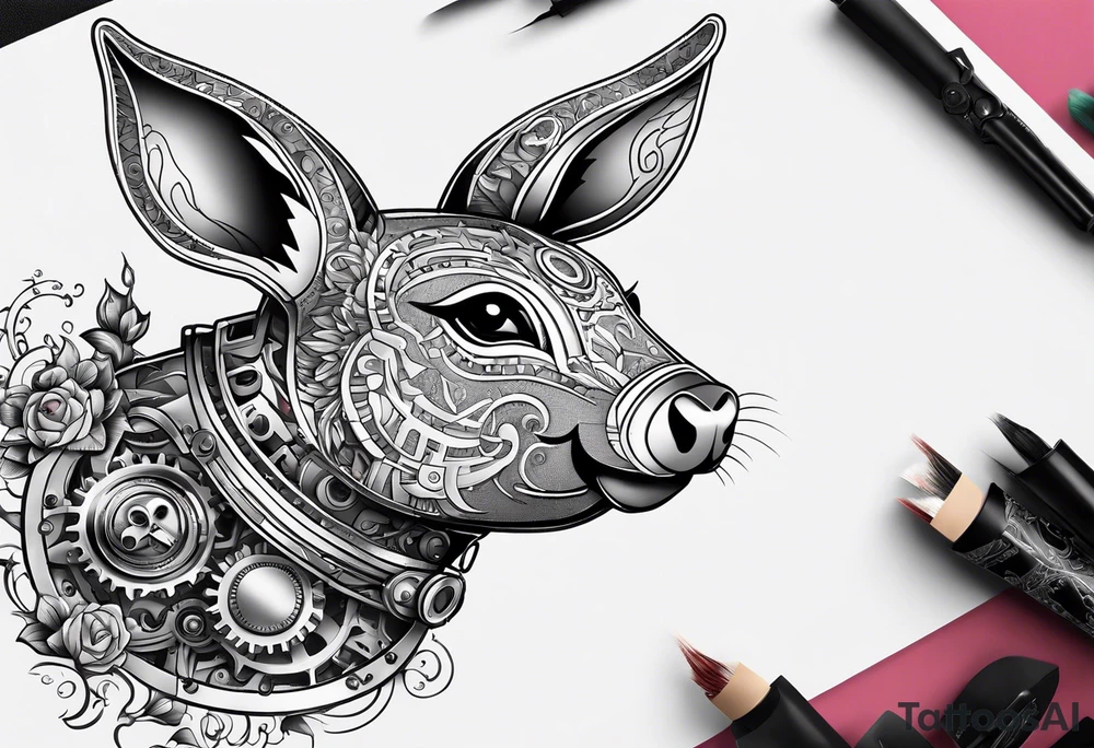 Looks like a rabbit cartoon pig with a mechanical heart tattoo idea