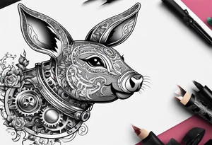 Looks like a rabbit cartoon pig with a mechanical heart tattoo idea