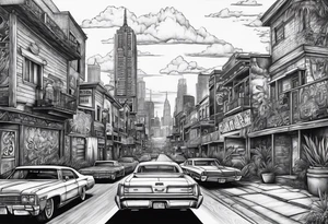 Chicano style 
city dayof dead
skyline



shootout tattoo idea