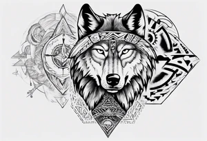want a half sleeve on my left forearm featuring a side profile of wolf with a vegvisir for its eye, surrounded by Māori patterns tattoo idea