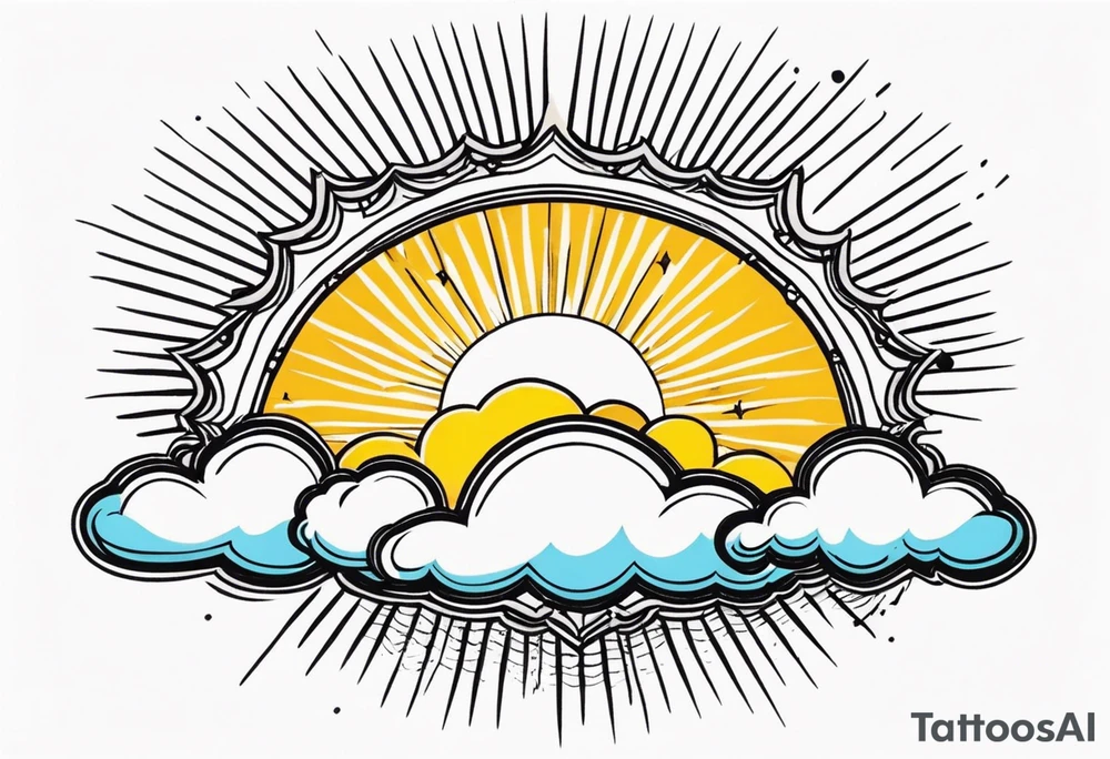 sunshine with rays
and clouds 
old school vintage simple traditional design 

bold color simple tattoo idea