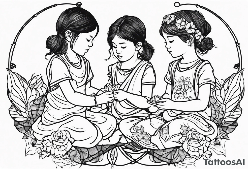 3 little Girls playing tattoo idea