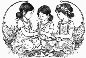 3 little Girls playing tattoo idea