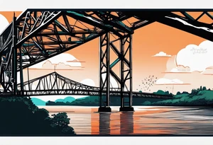 view from under steel truss cantilever bridge tattoo idea