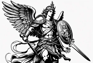 image of st michael the archangel with sword and shield slAYING A DEMON tattoo idea