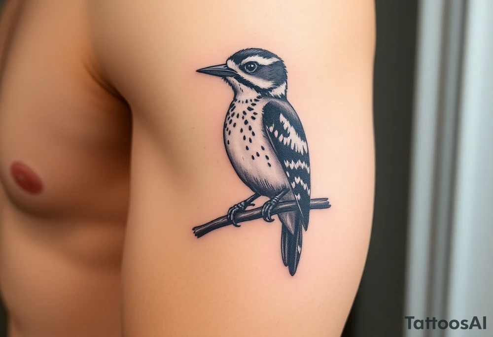 Middle spotted woodpecker sitting on a branch tattoo idea