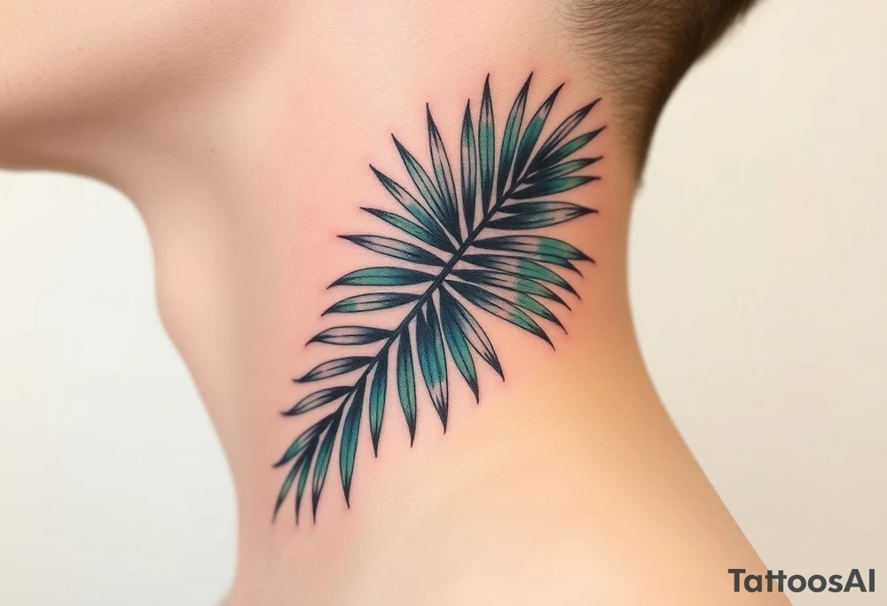 large palm leaves twisted following line side neck tattoo tattoo idea