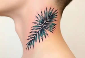 large palm leaves twisted following line side neck tattoo tattoo idea