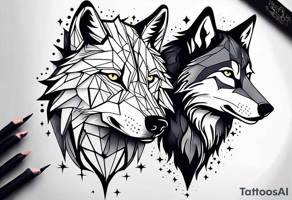 Constellation, two animal wolf, géométric tattoo idea