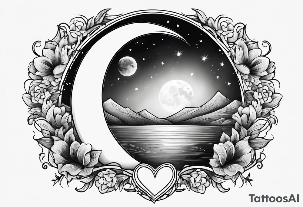 Crescent moon with a love heart inside tattoo idea Crescent moon with a love heart inside tattoo idea