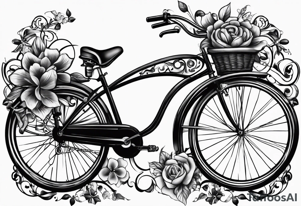 Bicycle with floral elements tattoo idea