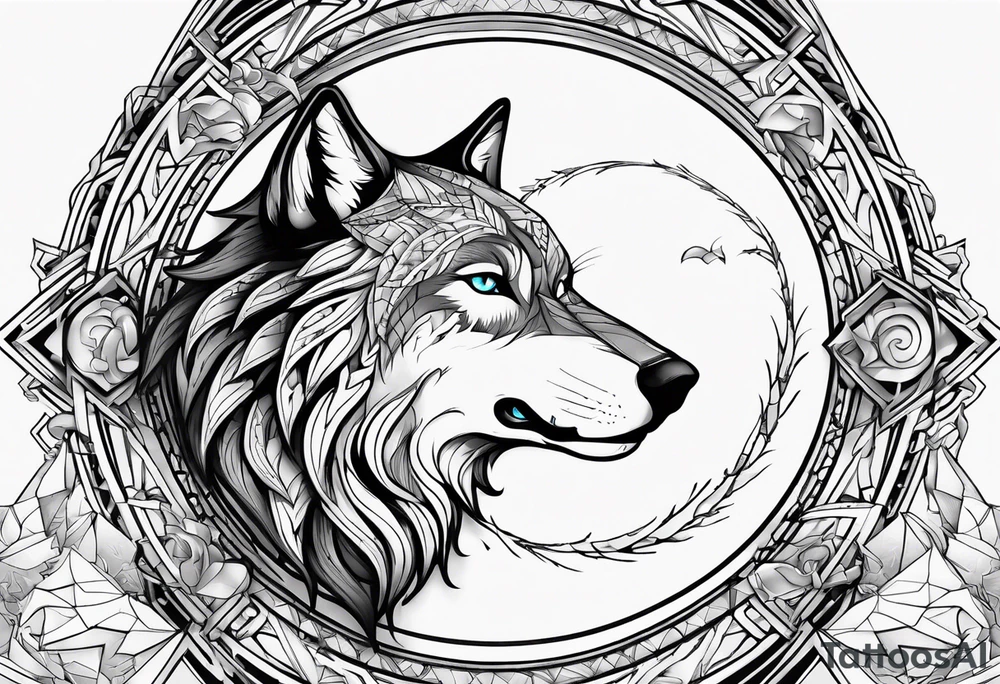 broken Ouroboros with wolf in the middle died by
arrow tattoo idea