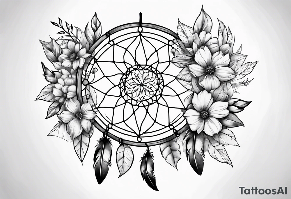Dream catcher with flowers tattoo idea