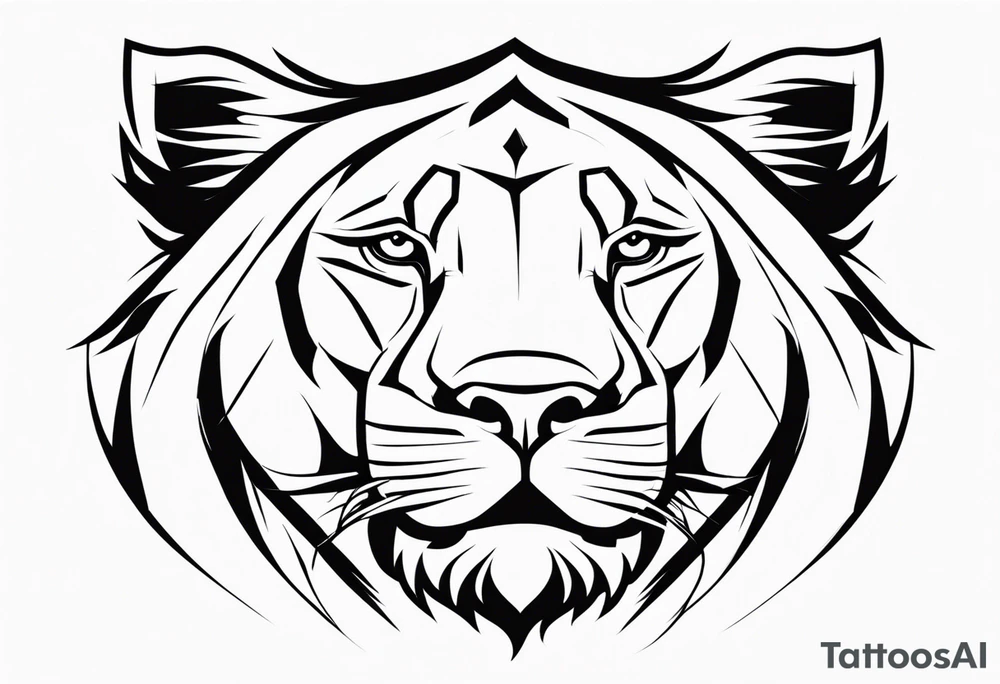 Visage lion coupé en deux avec lionceau tattoo idea