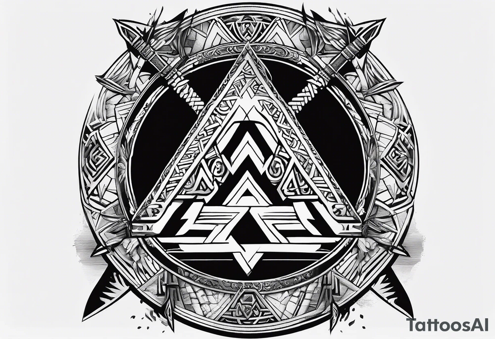 Valhalla valknut round 
shield axe sword tattoo idea