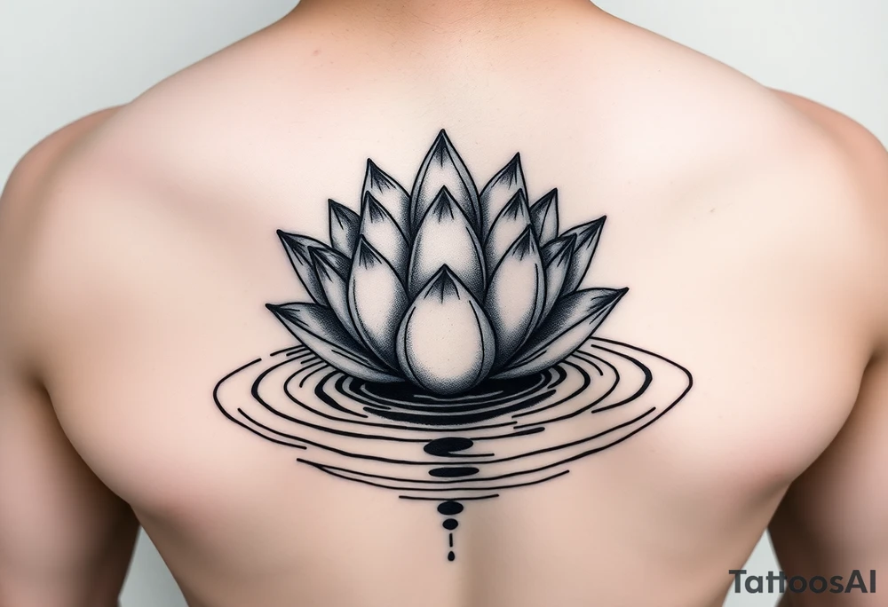 serene lotus flower emerging from sacred waters with ripples tattoo idea