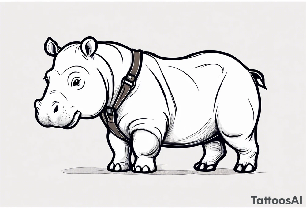 Baby hippo wearing overalls and holding a stuffed moose tattoo idea