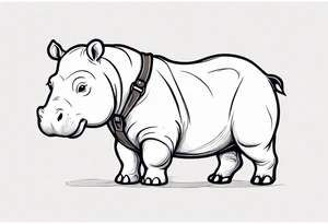 Baby hippo wearing overalls and holding a stuffed moose tattoo idea