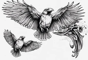 highly detailed bird, Lynyrd Skynyrd 
flying from birdcage tattoo idea