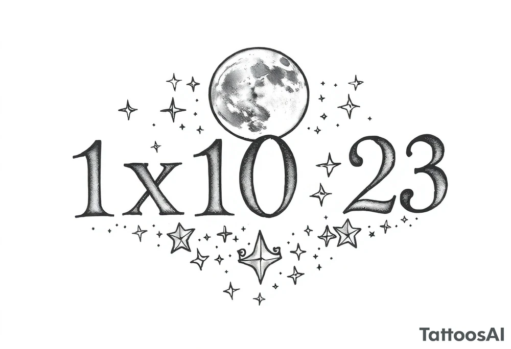 1x10^23 surrounded by cascade of stars and moon tattoo idea