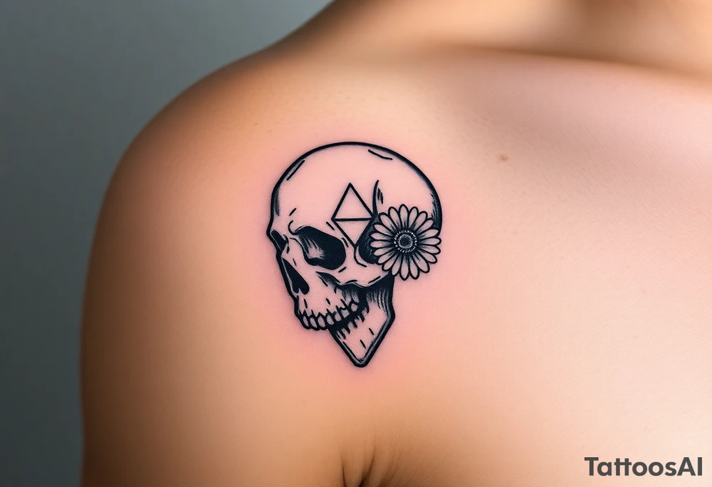 Masculine skull with a diamond and daisy tattoo idea