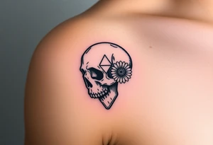 Masculine skull with a diamond and daisy tattoo idea