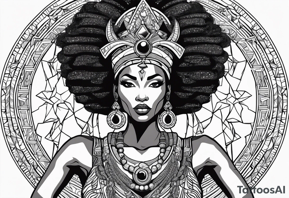 African deities, fierce queen , capricorn , numerology tattoo idea