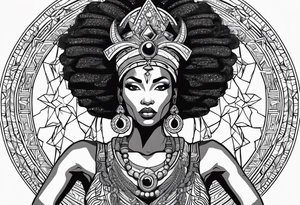 African deities, fierce queen , capricorn , numerology tattoo idea