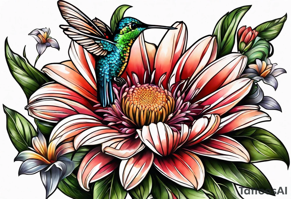 Hummingbird gerber daisy tattoo idea