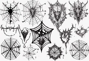 Jewel shaped tangled spiderweb with dragon horns and blood drops tattoo idea