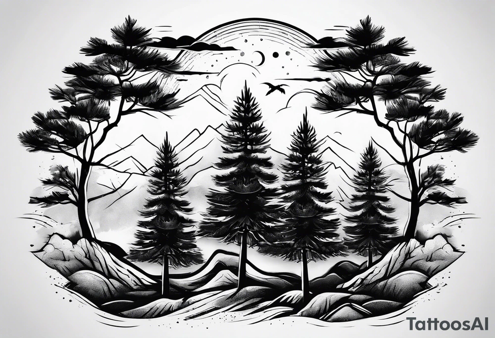 5 pine tree family tattoo idea