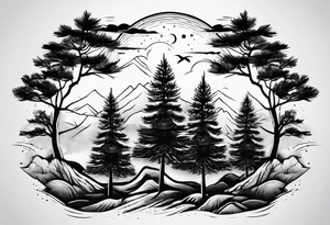 5 pine tree family tattoo idea